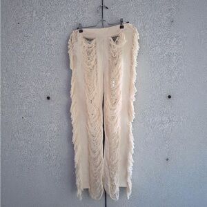 THIFTS AND THREADS Cream Fringe Flare Pants One Size Fits All